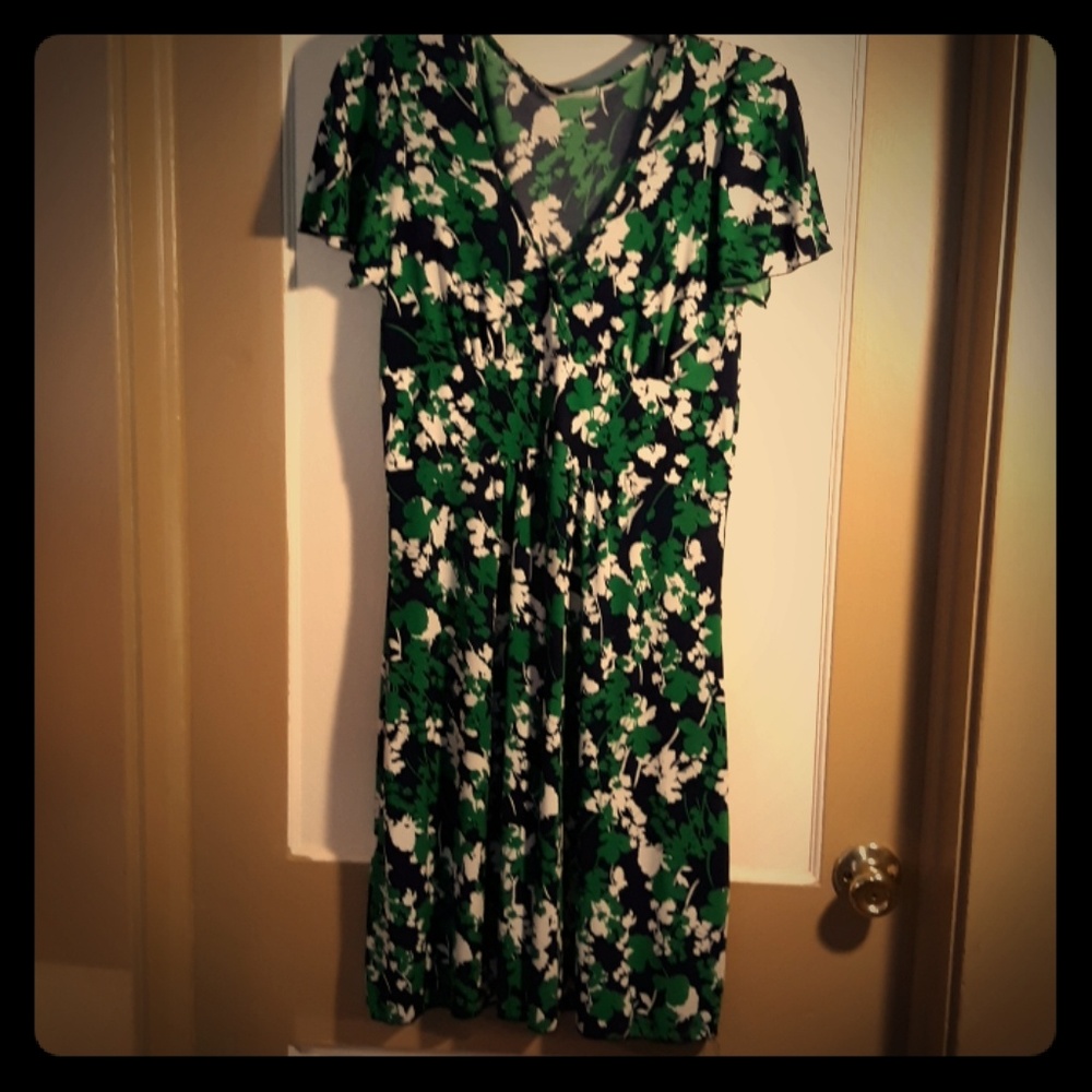 Charlotte Russo green Navy and white dress with ca